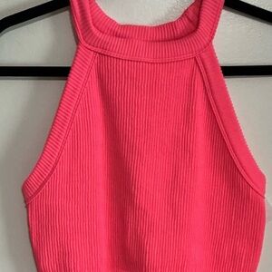 aerie Ribbed Halter Tank Top in Hot Pink